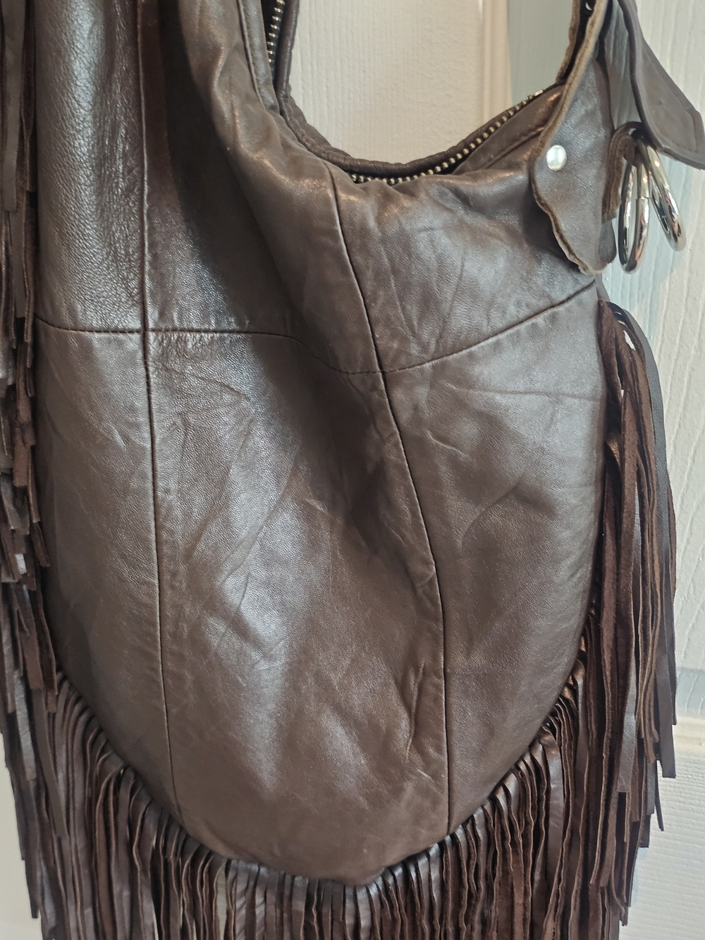 Pelechecoco X Free People Cherokee/Elouise Fringe Hobo Brown Vtg Leather Bag - Picture 3 of 15